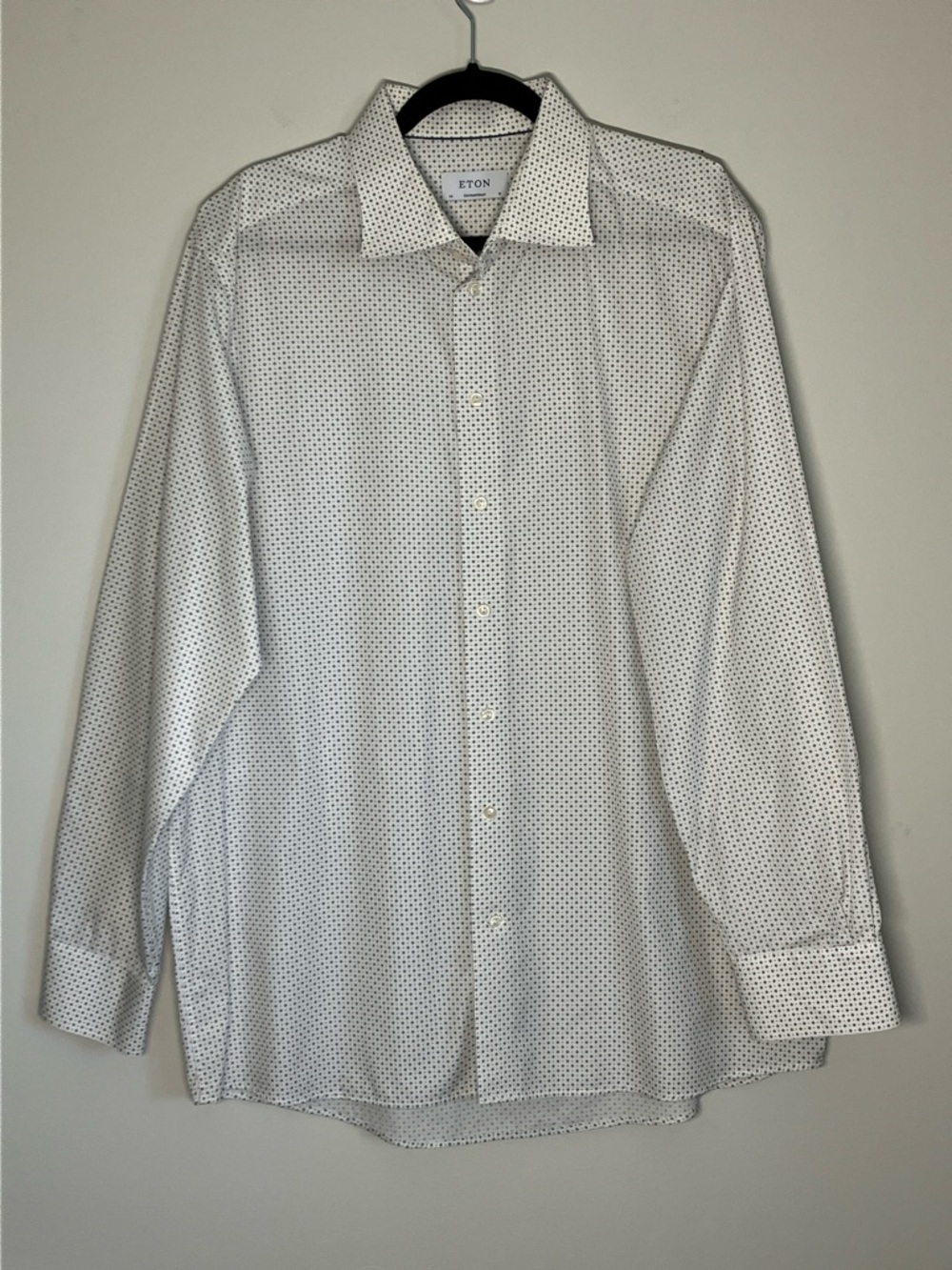 ETON Long Sleeve Dress Shirt Mens Contemporary Fit Geometric White Black 46/18
